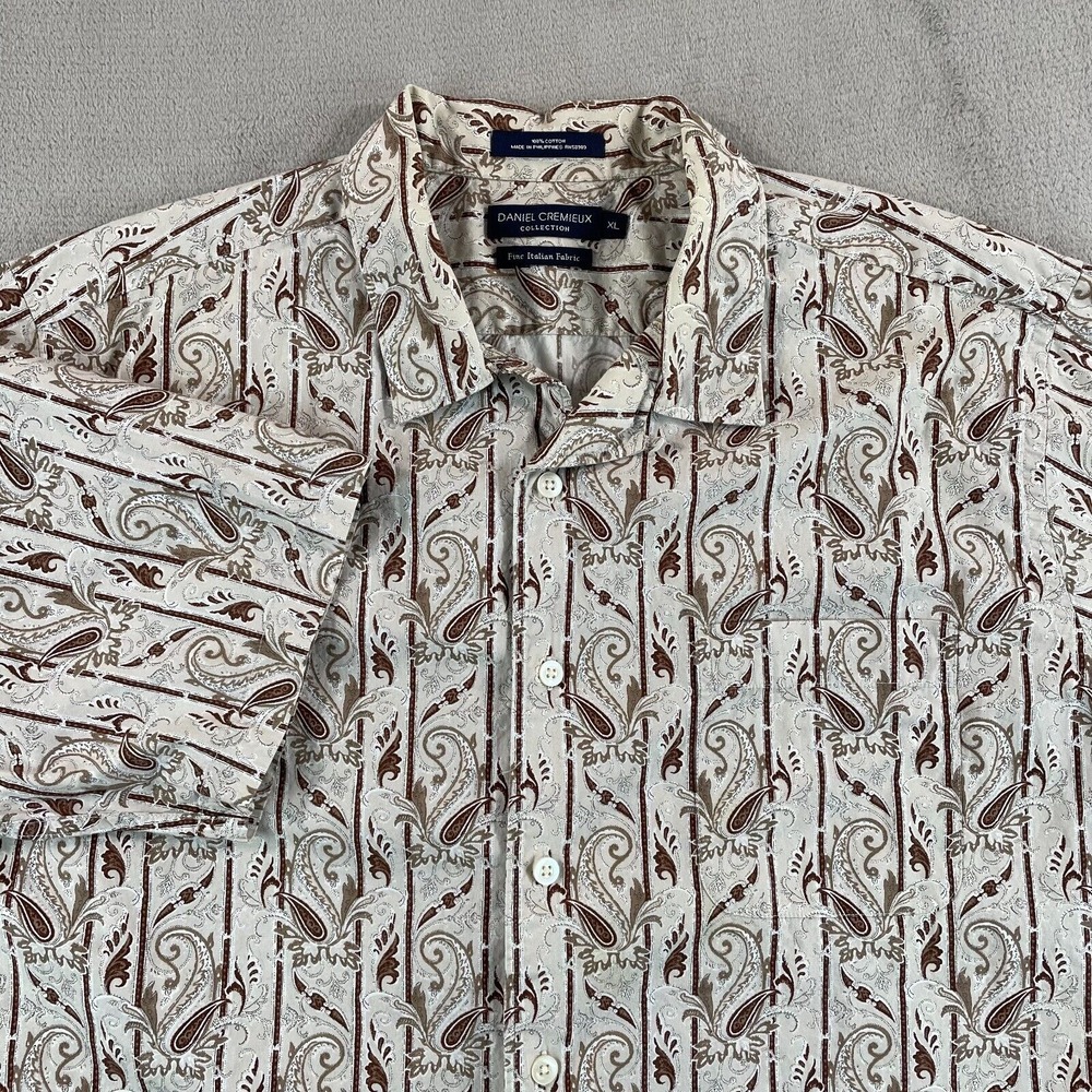 Daniel Cremieux Shirt Men XL Brown Paisley AOP Italian Fabric Loop Collar NWOT